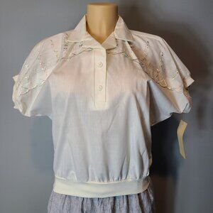 Vtg Floral Cottage Collared Preppy Top Womens Sz 14 NWT Dainty Fairy 90s Resort